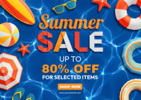 Blue Joyful Summer Sale Postcard Cartolina template