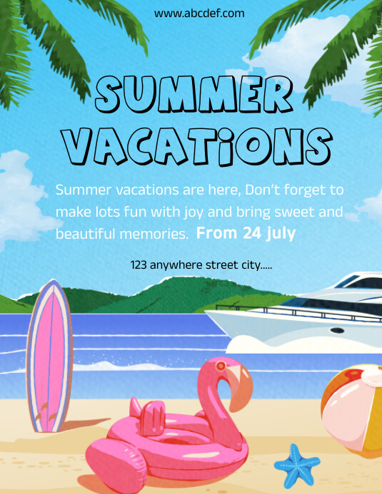 Summer Lette Blue Joyful Summer Vacations Flyer (us Lette Template | PosterMyWall