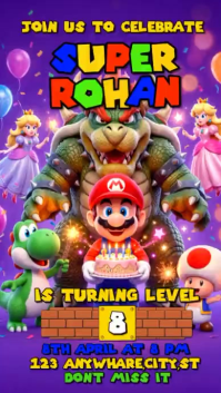Blue Joyful Super Mario Birthday Party Instagram Story Video template