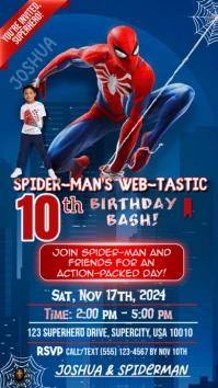 Blue Joyful Superhero 10th Birthday Invitation  Digital Display (9:16) template