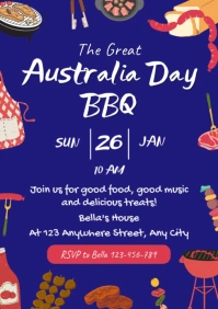 Blue Joyful The Great Australia Day BBQ Invitation A5 template
