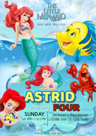 Blue Joyful The Little Mermaid Birthday A4 template