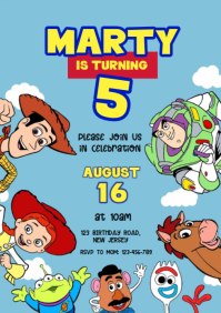 Синий Toy Story Birthday Party A4 Template