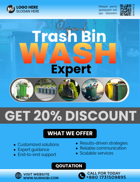 Blue Joyful Trash Bin Wash Flyer (us Letter) template