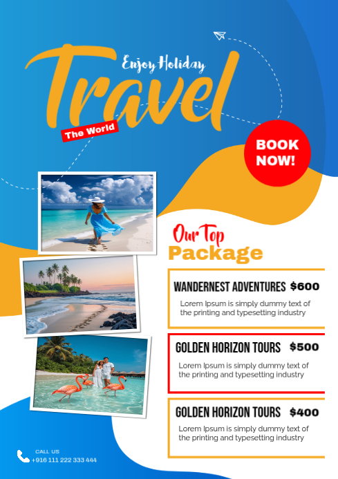 Blue Joyful Travel Packages A4 Template | PosterMyWall