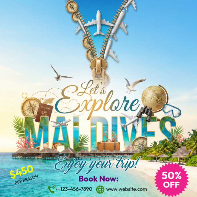 Blue Joyful Travel to Maldives Instagram Post Template | PosterMyWall