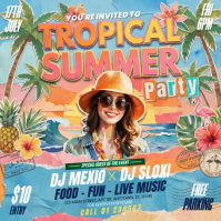 Blue Joyful Tropical Summer Party Square Video Квадрат (1 : 1) template