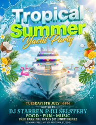 Blue Joyful Tropical Summer Yacht Party Flyer template