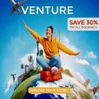 Blue Joyful Venture Further For Less: Save 30% On Your Dream Destination! Instagram Post template