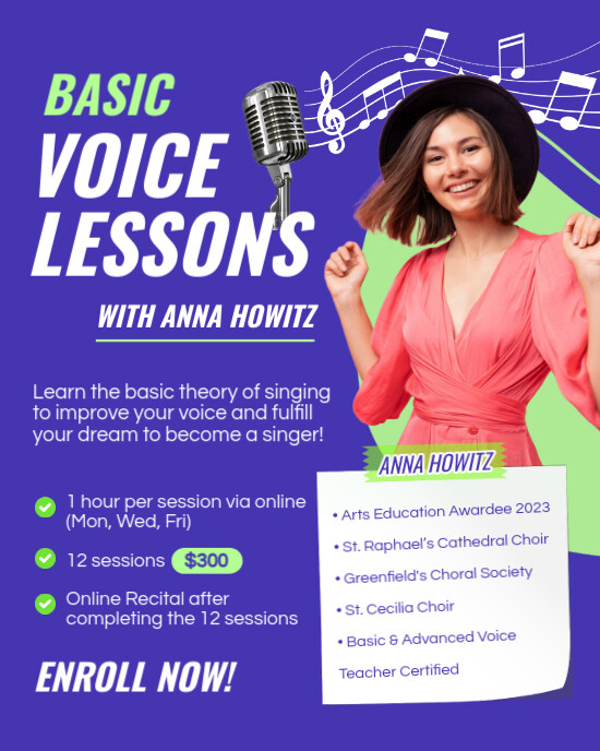 Blue Joyful Voice Lesson Professional Instagram Post Portrait template