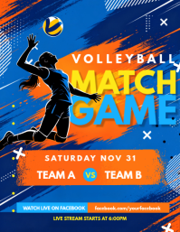 蓝色 Volleyball Match Рекламная листовка Template
