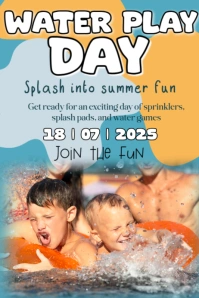 Blue Joyful Water Play Day Poster template