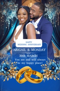 Blue Joyful Wedding Anniversary Celebration  Poster Affiche template