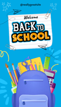 สีน้ำเงิน Blue Joyful Welcome Back To School Business Card Biglietto da visita Template