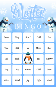 Blue Joyful Winter Bingo Design Template Mezza pagina Wide