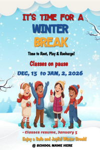Blue Joyful Winter Break Announcement Pinterest Graphic Pinterest-Grafik template