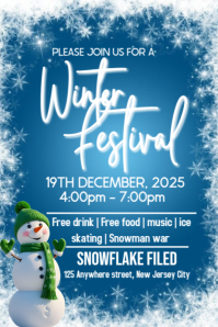 Blue Joyful Winter Festival Party Invitation Flyer  Poster Affiche template