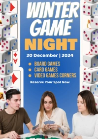Blue Joyful Winter Game Night A2 template