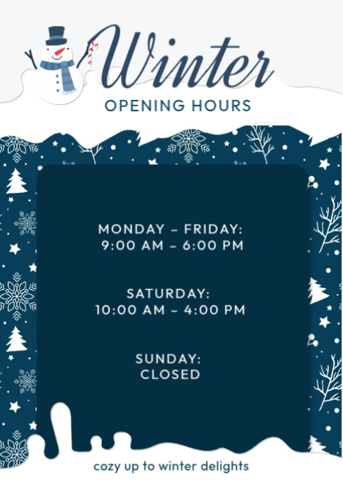 Blue Joyful Winter Hours Schedule A6 template