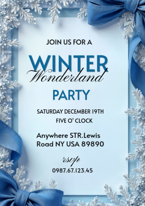 Blue Joyful Winter Wonderland Party Design Poster A3 template