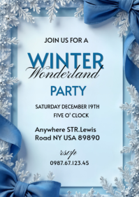 Blue Joyful Winter Wonderland Party Design Poster  A3 template