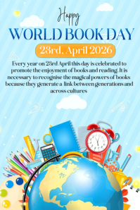 Blue Joyful World Book Day Pinterest Graphic template