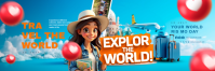 Blue Joyful World Travel Banner 2' × 6' template
