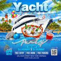 Blue Joyful Yacht Party Square Carré (1:1) template