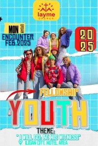 Blue Joyful Youth Camp Fellowship Poster template