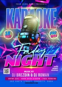 Blue Karaoke Friday Night Party Video Flyer A4 template