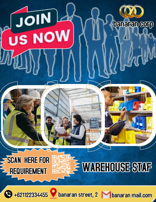 Blue Kolase Hiring Poster Warehouse Staf Pamf Template | PosterMyWall