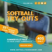 Blue Ladies Softball Tryouts Video Square (1:1) template