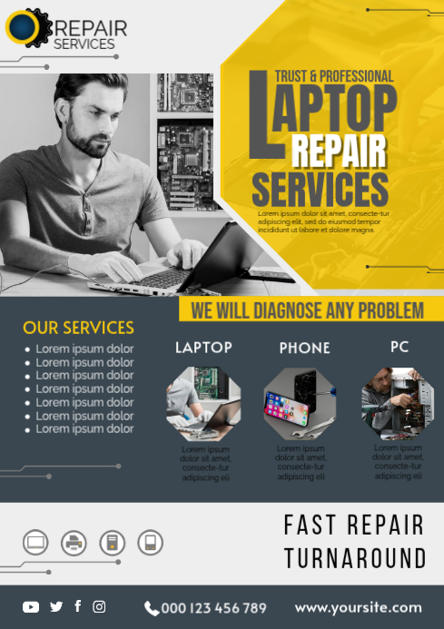 Modèle Blue Laptop Repair Services Poster A4 | PosterMyWall