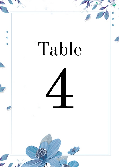 blue leaf Wedding Table Number Template (4) A6