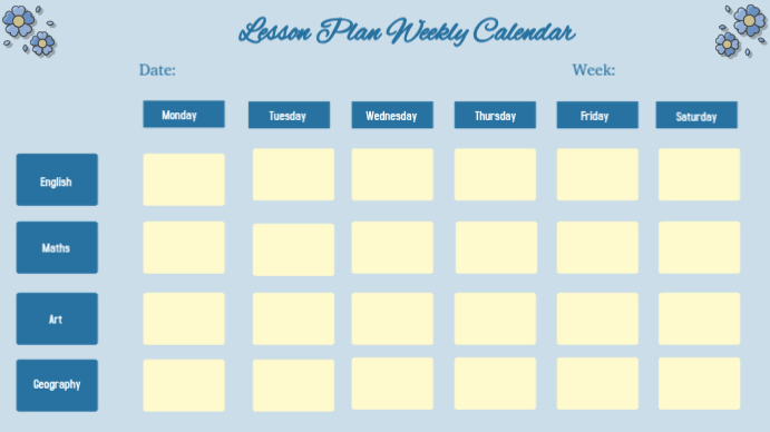 Blue Lesson Plan Weekly Calendar Digital Display (16:9) Template ...
