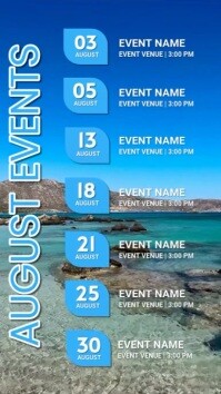 Blue List-based August Upcoming Events Calendar  Instagram Reel template