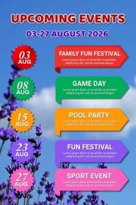 Blue List-based August Upcoming Events Calendar  Poster template