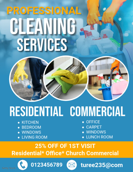 Blue List-based Cleaning Services Fllyers Fly Folheto (US Letter) template