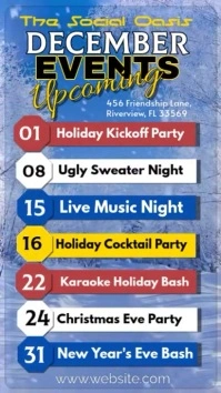 Blue List-based December Upcoming Events Schedule  Digital Display (9:16) template