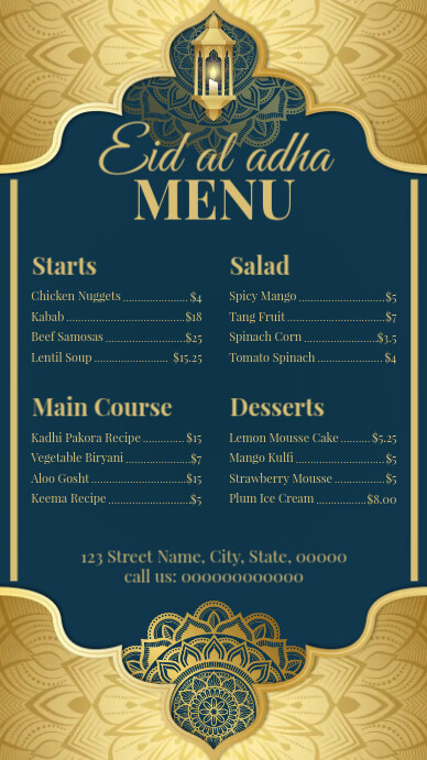Blue List-based Eid Menu Card Instagram Story template