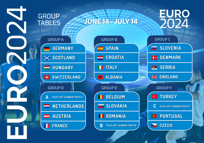 Blue List-based Euro 2024 Group Tables A4 Fly template