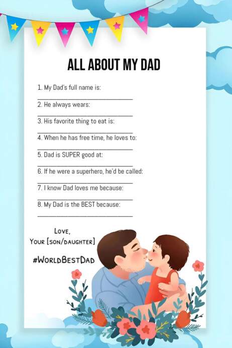 Blue List-based Father's Day Questionnaire  Poster template