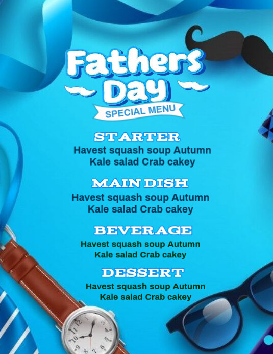 Blue List-based Father's Day Special Menu Template Flyer (us Letter)