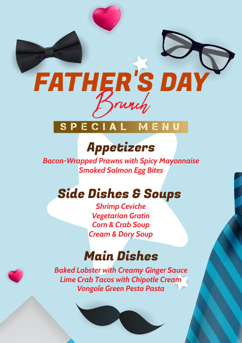 Blue List-based Father's Day Brunch Menu A4 Template | PosterMyWall