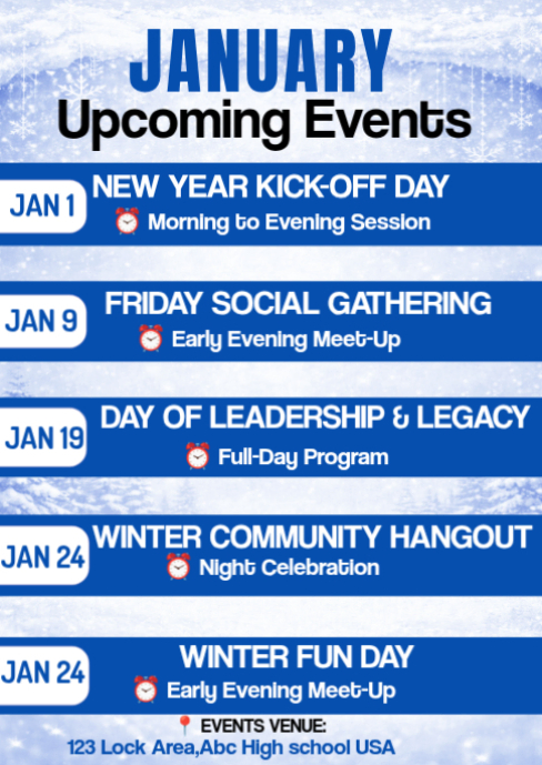 January Event Days Blue List-based January Events Calendar /what's Happening This Month A6 ...