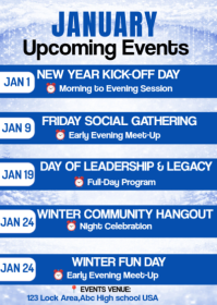 Blue List-based January Events Calendar /what's Happening This Month  A6 template