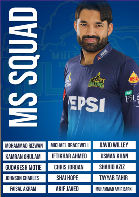 Blue List-based Multan Sultans Team Squad A5 template