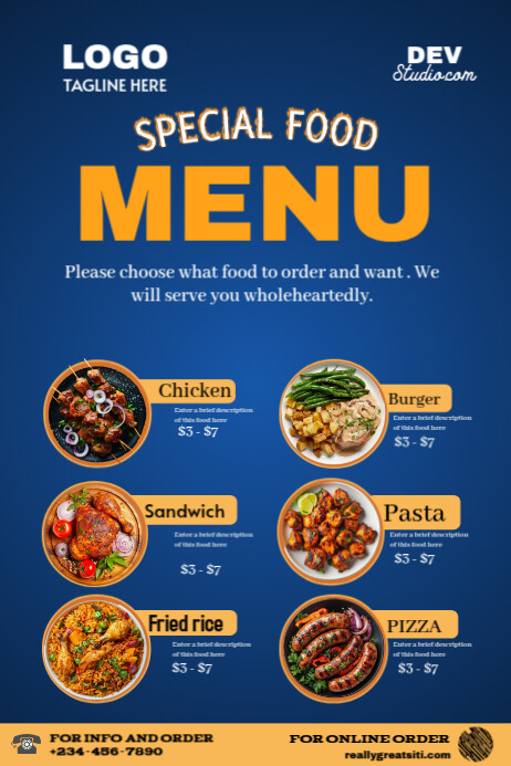 Blue List-based Restaurant Menu  Poster Plakat template