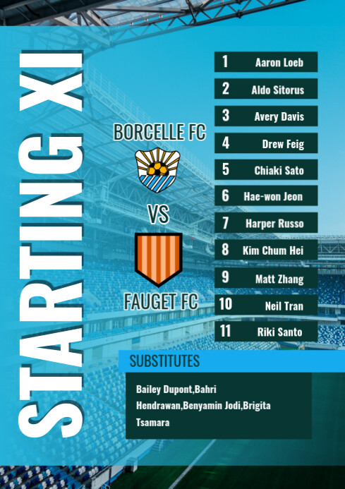 Blue List-based Starting Xi A2 template