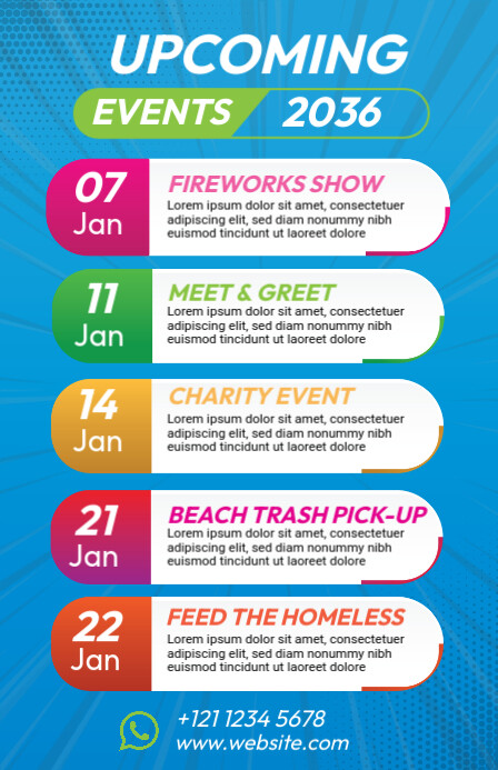 Blue List-based Upcoming Events Schedule Tabloid template
